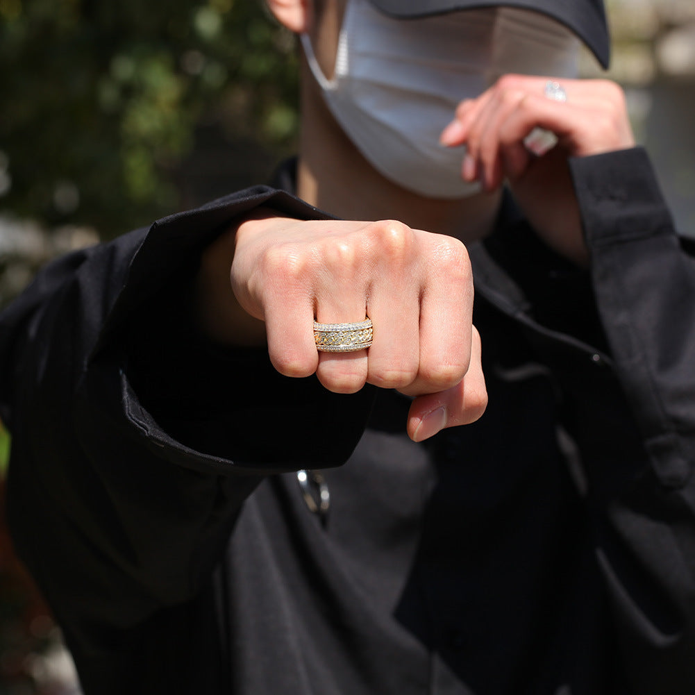 Hip-hop style zircon rotating Cuban ring