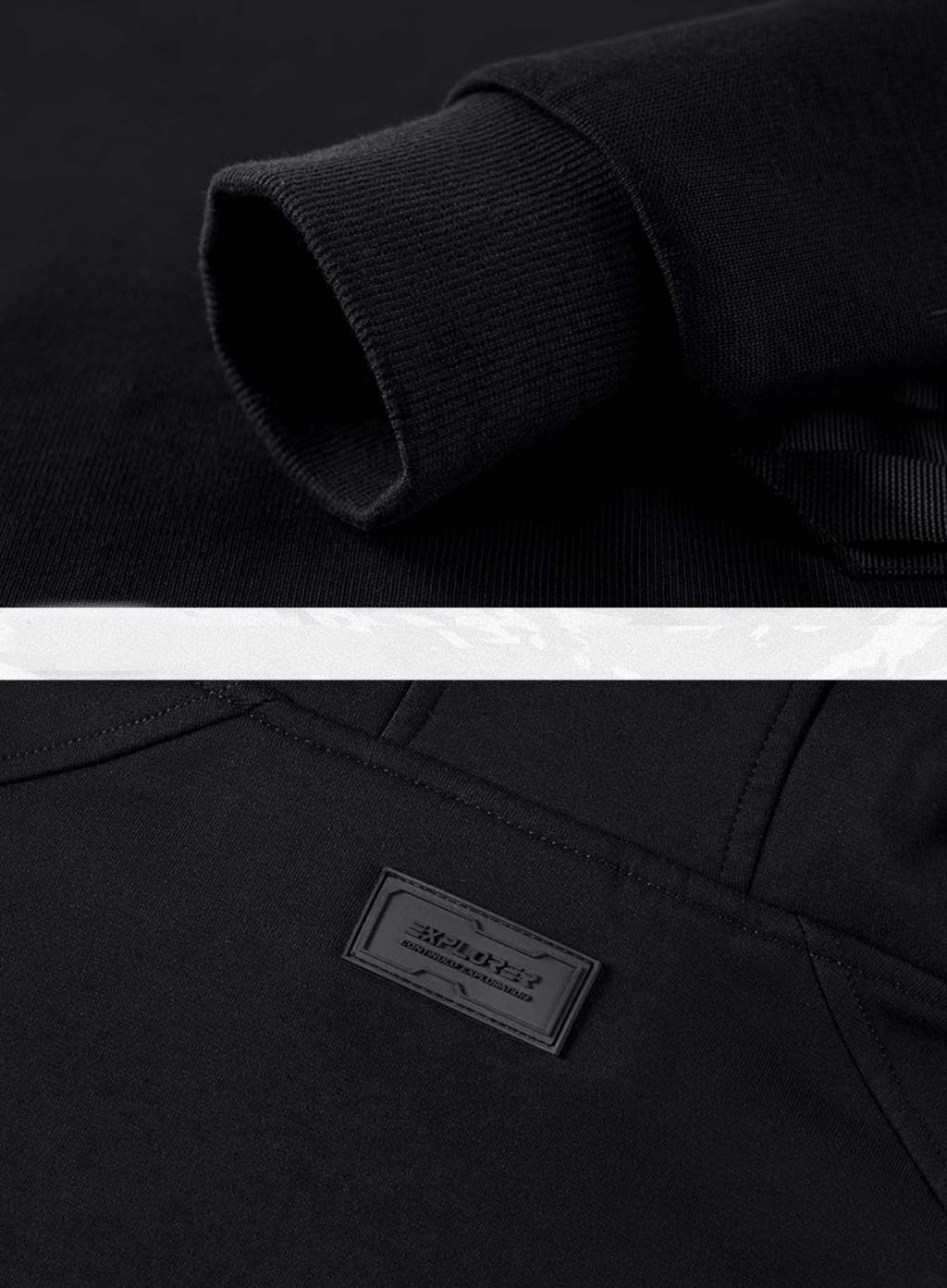 Niepce YEH2 Menace Tech Hoodie shown in black with front pocket and drawstring hood, casual streetwear style.