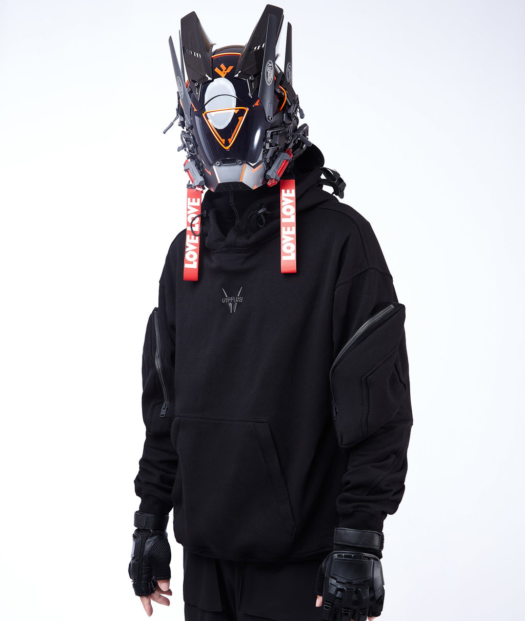 Niepce Menace Tech Hoodie in black, featuring a modern design with a hood, front pockets, and technical fabric for a stylish look.
