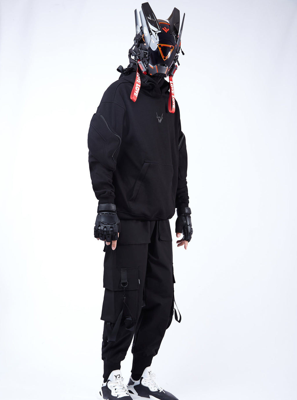 Menace Tech Hoodie for men by Niepce in black, featuring a modern athletic fit with a logo emblem on the front.