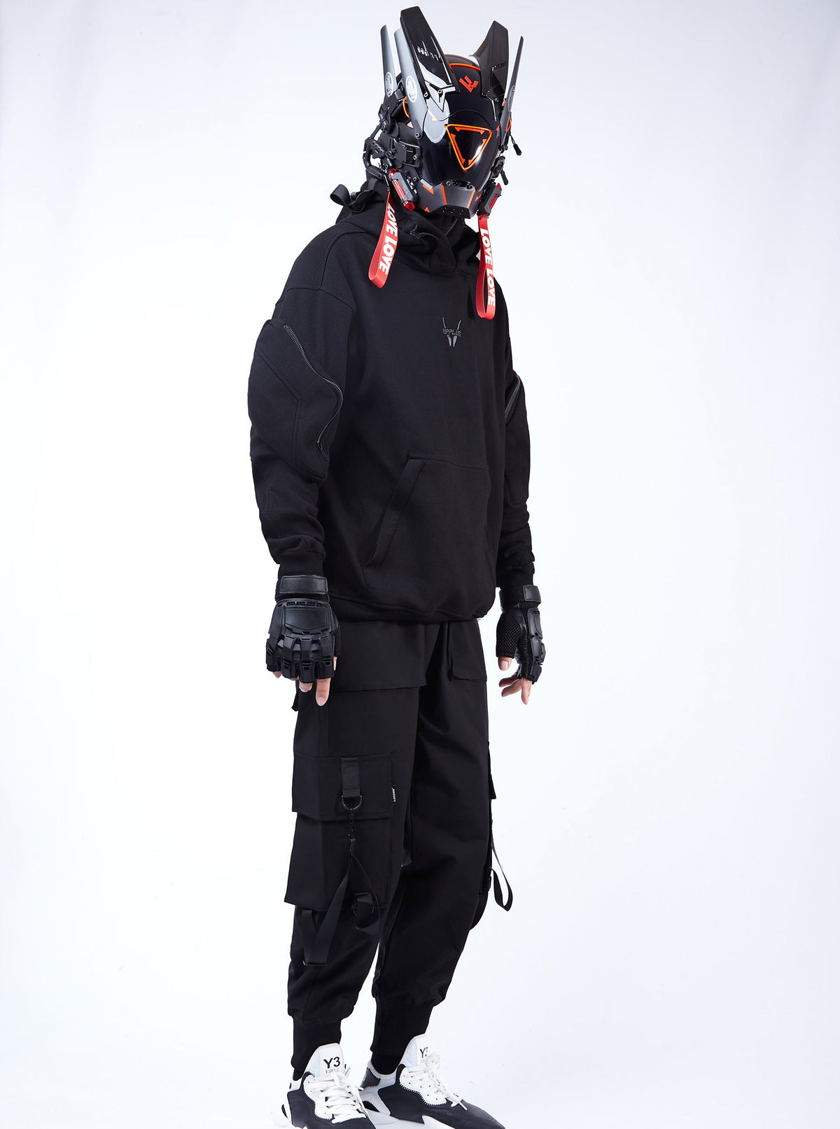 Menace Tech Hoodie for men by Niepce in black, featuring a modern athletic fit with a logo emblem on the front.