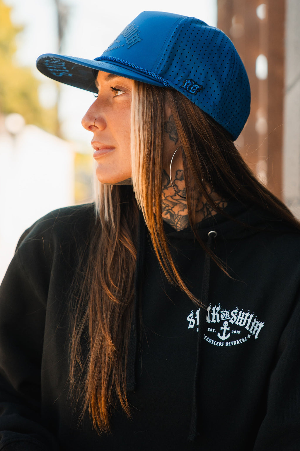 Dark Waters SOS Mute PVC snapback hat by Relentless Betrayal featuring a flat brim and adjustable strap.