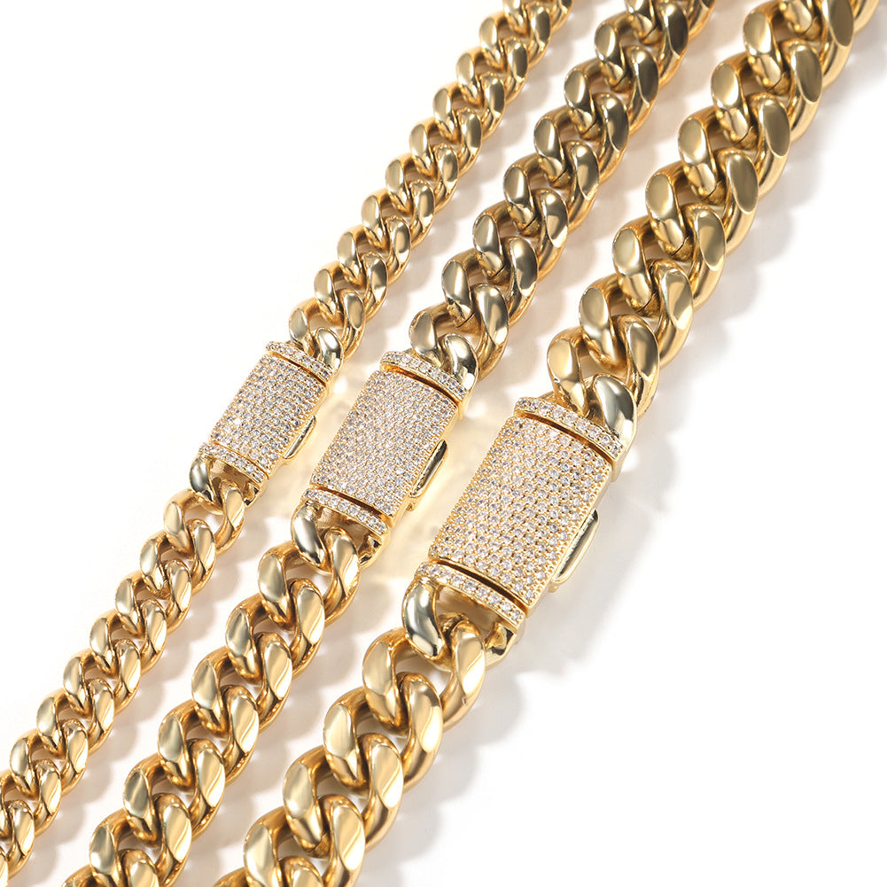 Hip-hop zircon stainless steel necklace with sparkling zircon stones, stylish jewelry piece by nowadaysfashion.