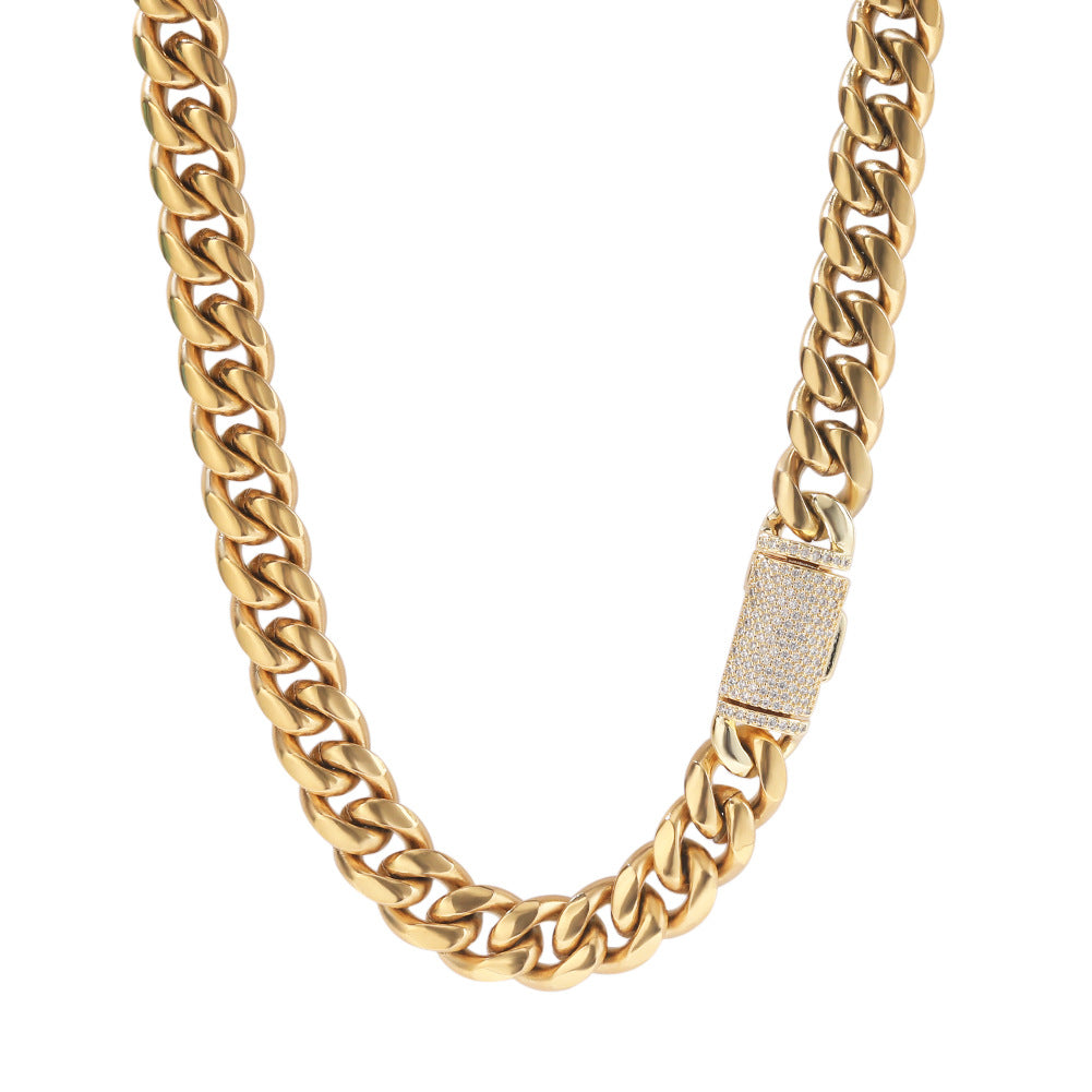 Hip-hop zircon stainless steel necklace featuring sparkling zircon stones, designed for a bold, modern style.