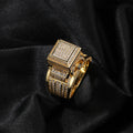 Square diamond-encrusted couple ring by NowadaysFashion, featuring a hip-hop style with sparkling diamonds and modern design.