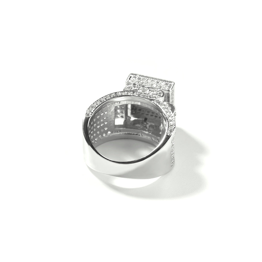 Square diamond-encrusted couple ring by NowadaysFashion featuring hip-hop style design with sparkling diamonds
