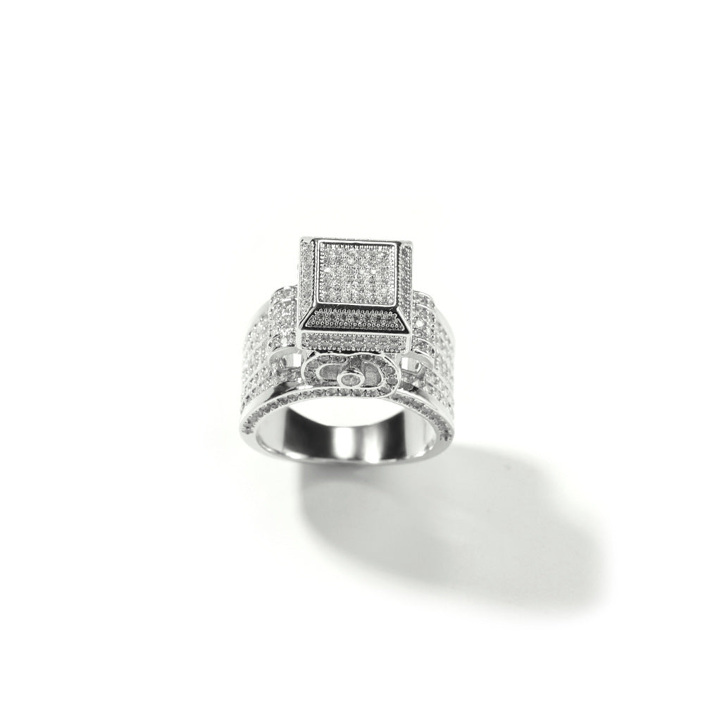 Square diamond-encrusted couple ring by NowadaysFashion featuring a hip-hop style design with sparkling diamonds.
