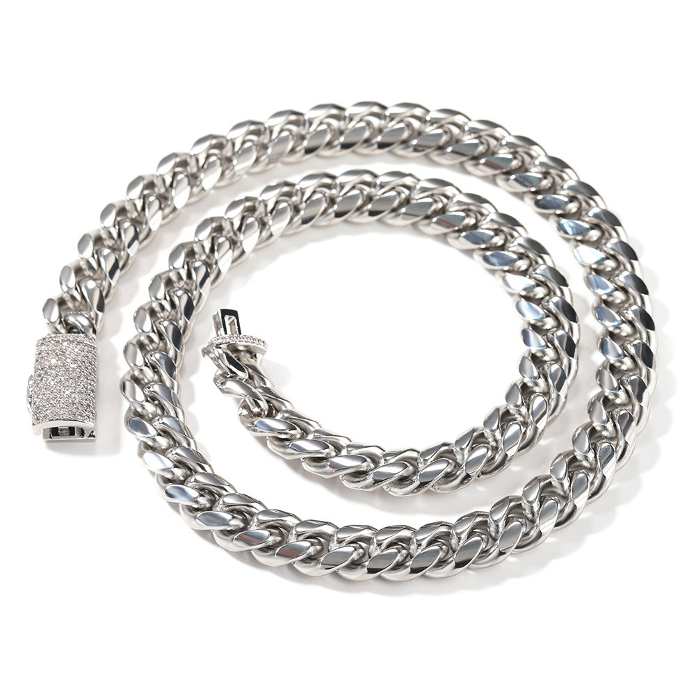 Hip-hop zircon stainless steel necklace featuring sparkling cubic zirconia stones, stylish jewelry piece from nowadaysfashion.