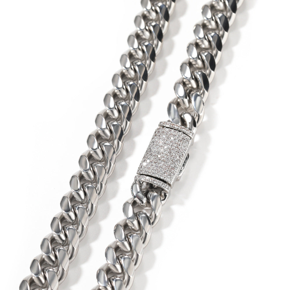Stainless steel zircon necklace with hip-hop style design, featuring sparkling zircon stones and modern jewelry aesthetic