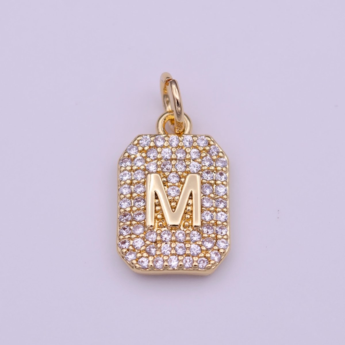 Clear Micro Paved CZ Initial Alphabet Gold Tag Charm A-279-A-291