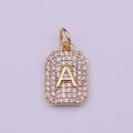 Clear Micro Paved CZ Initial Alphabet Gold Tag Charm A-279-A-291