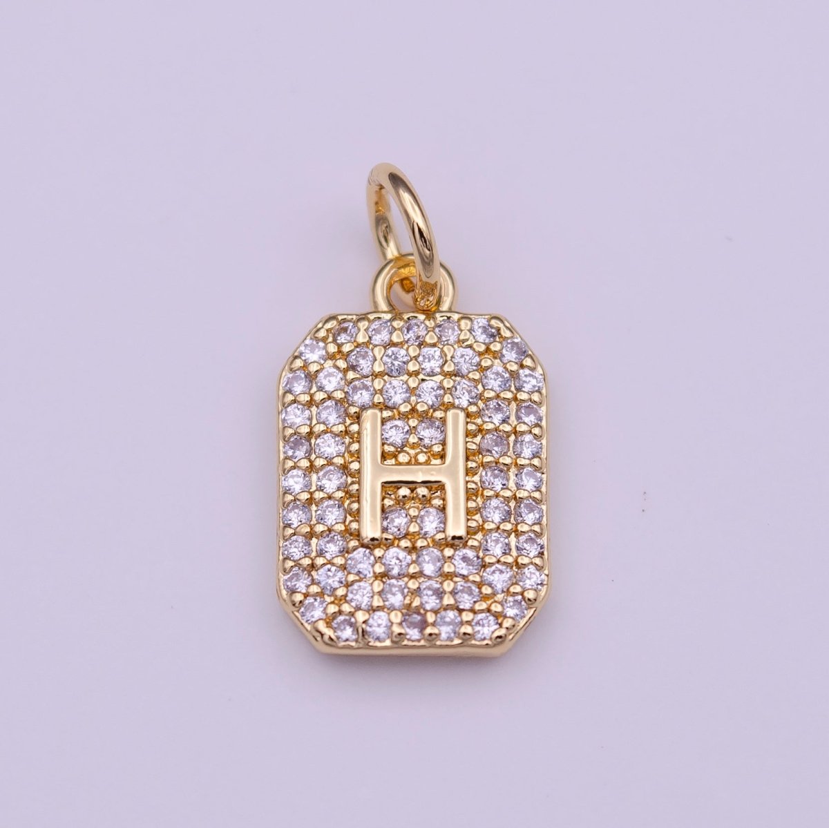 Clear Micro Paved CZ Initial Alphabet Gold Tag Charm A-279-A-291