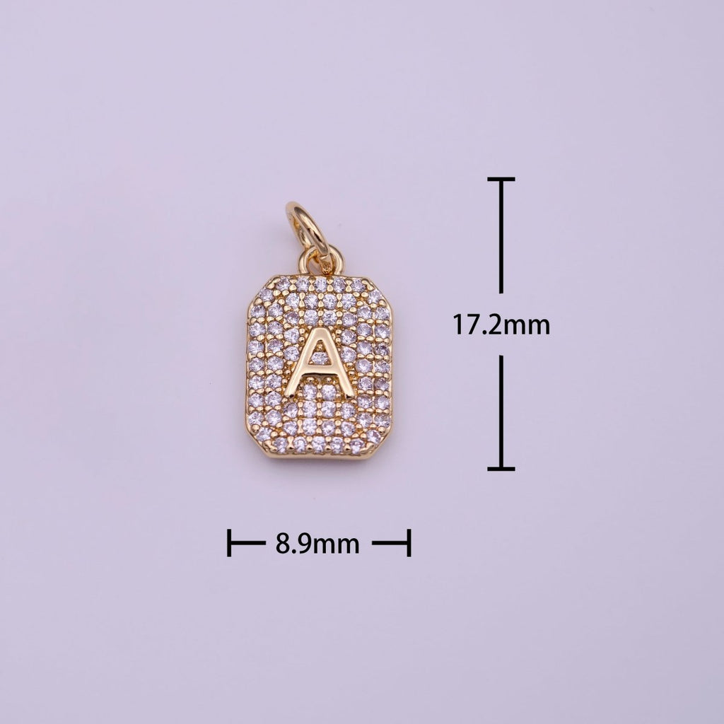 Clear Micro Paved CZ Initial Alphabet Gold Tag Charm A-279-A-291