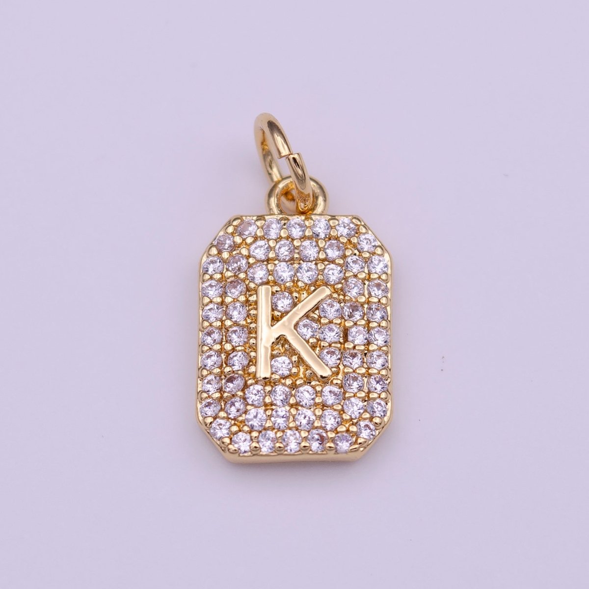 Clear Micro Paved CZ Initial Alphabet Gold Tag Charm A-279-A-291