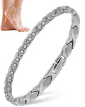 Silver Titanium Magnetic Therapy Anklet for Women by MagnetRX, featuring ultra-strength magnets and a sleek design.