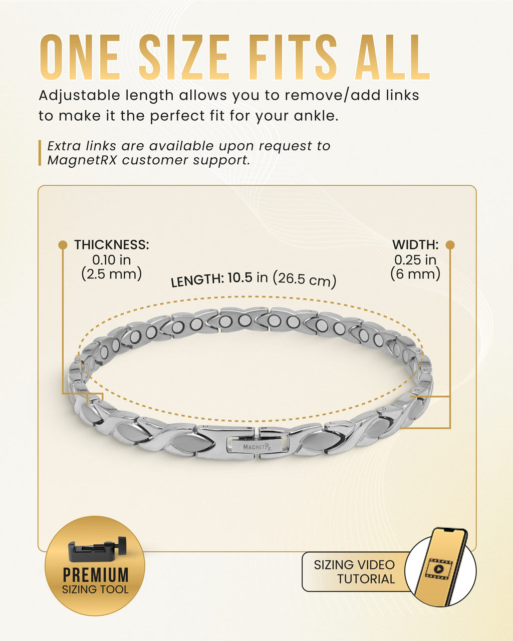 Silver titanium magnetic therapy anklet for women with ultra-strength magnets, featuring a sleek and stylish design by MagnetRX.