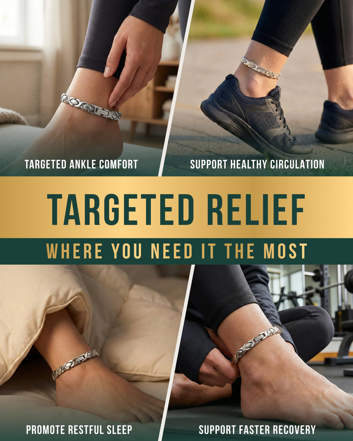 Silver titanium magnetic therapy anklet for women featuring ultra-strength magnets, stylish and comfortable for everyday wear.